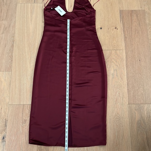 NWT JASON WU  Burgundy Plunging U-Neckline Halter Satin Dress - Small - Picture 9 of 16